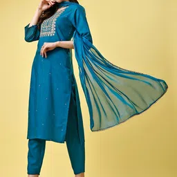 KALINI Embroidered Regular Kurta with Trousers & With Dupatta image 2