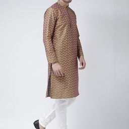 DEYANN Men Floral Printed Dupion Silk Kurta with Churidar image 4