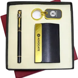 Advocate Gifts 3in1 Golden Part Black Body Pen, Keychain and ATM Card Holder Pen Gift Set-image-10
