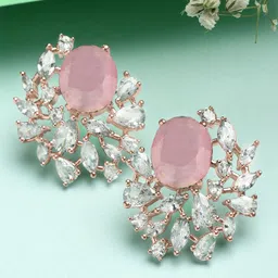 KARATCART Rose Gold-Plated Contemporary American Diamond Studded Studs-12