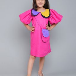Pink Chick Colourblocked Puff Sleeve A-Line Dress-37