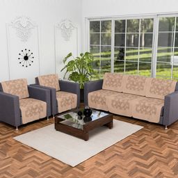 Myntra Elegant Homes Brown & White 10 Pieces Printed Cotton 5 Seater Sofa Covers-image-33
