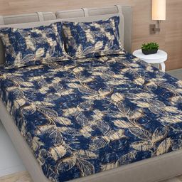 Myntra Elegant Homes Blue & Beige Ethnic Motifs King Bedsheet with 2 Pillow Covers-image-28