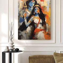 Myntra Elegant Homes Orange & Blue Shiv Parvati Canvas Religious Wall Art-2