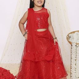 KID1 Girls Embellished Sequinned Ready to Wear Lehenga & Blouse With Dupatta-image-45