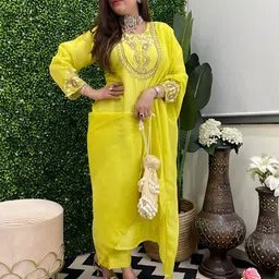 Brand Hill Women Ethnic Motifs Embroidered Regular Sequinned Kurta with Trousers & Dupatta-picture-48