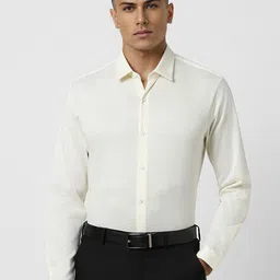 V Dot Men Spread Collar Textured Cotton Slim Fit Formal Shirt-image-19