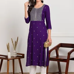 ELLITI Floral Embroidered Round Neck Sequinned Straight Kurta-37