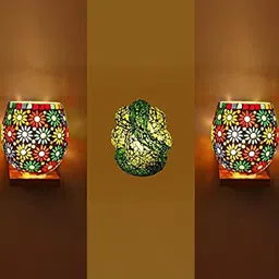 Somil Indore Mosaic Decorative Lamp Combo of Matching Wall Lamp & Blessing God Ganesh Wall Lamp, Multi Compatible with LED, Size: 15 X 15 X 17 Cm, Pack of 3.-image-36