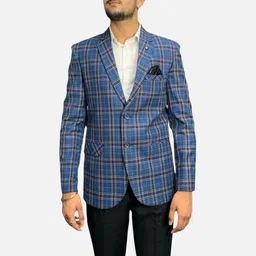 GARGIAN Master Cut Men Blue Checked Single Breasted Blazer-picture-20