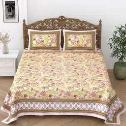 Desi Mantra Beige & Pink Floral Printed 120 TC Queen Bedsheet Set 2.29 m x 2.77 m-image-8