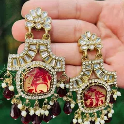 OPUS GEMS Artificial Stones Studded & Beaded Contemporary Drop Earrings-picture-43