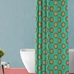 ArtzFolio Green & Orange Coloured Ethnic Motifs Printed Waterproof Shower Curtain-84