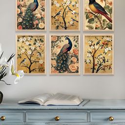 WALLLANE Brown & Green 6 Pieces Wood Birds and Animals Wall Paintings-image-34