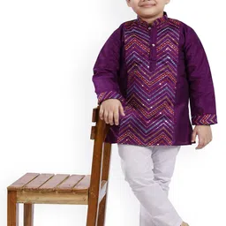 BAESD Boys Embroidered Regular Sequinned Kurta with Pyjamas-17