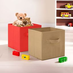 Aura Red & Brown 2 PIeces Square Foldable Toy & Book Storage Drawer Organisers-58