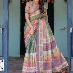 ALMAARI FASHION Ethnic Motifs Print Zari Pure Cotton Kanjeevaram Saree-picture-0