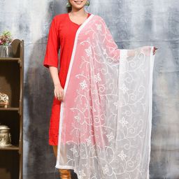 swatika Floral Embroidered Thread Work Chiffon Dupatta-51