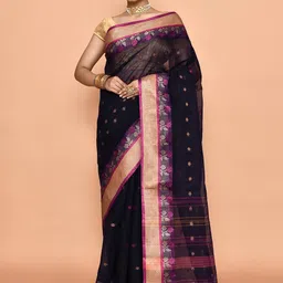 PUKU Floral Woven Design Pure Cotton Taant Saree-picture-5