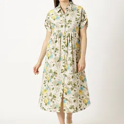 Saffron Threads Floral Printed Shirt Collar Shirt Midi Dress-image-76