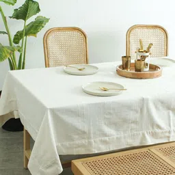 House This Herringbone White Self Design Rectangle Cotton 4-Seater Table Cover-52