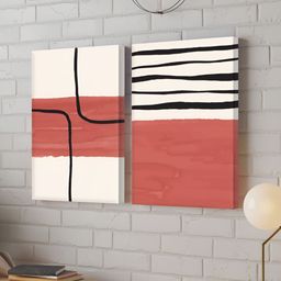 Myntra Elegant Homes Red & White Set of 2 Geometric Lines Canvas Painting Wall Art-image-55