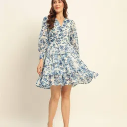 Mast & Harbour Floral Print Georgette A-Line Mini Dress-picture-35