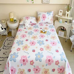 JC HOME White & Pink Printed 220 TC Pure Cotton King Bedsheet Set- 2.0 m x 2.3 m-image-87