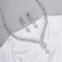 Opal Touch Rhodium-Plated Cubic Zirconia Studded Jewellery Set-17