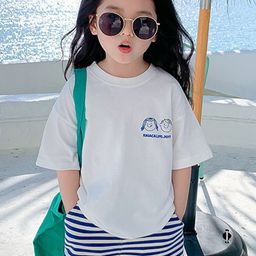 LULU & SKY Girls Striped V-Neck Extended Sleeves Organic Cotton Raw Edge T-shirt-picture-30