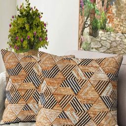 Blue Grass Mustard & Black 2 Pieces Geometric Printed Velvet Square Cushion Covers-image-65