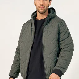 Styli Men Quilted Hooded Puffer Jacket with Zipper Pockets-46