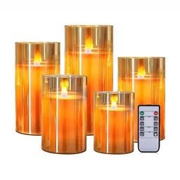 LTETTES Gold-Toned & Tan 5 pieces Pillar LED Candles-image-5