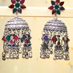 Sangria Artificial Stones Studded Dome Shaped Jhumkas-68