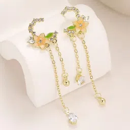 SUYUG Stainless Steel Gold-Plated Floral Shaped Drop Earrings-image-26