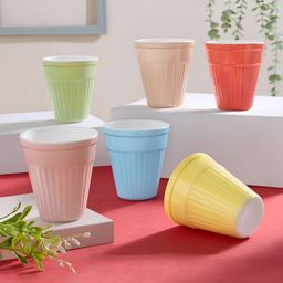 Larah by BOROSIL 6 Pieces Pink & Blue Textured Opalware Matte Kulladhs 200 ml-42