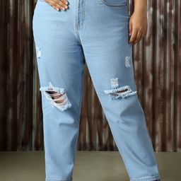 Freeform by High Star Women Cotton Comfort High-Rise Mildly Distressed Jeans-image-63