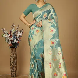 HERE&NOW Woven Design Zari Organza Banarasi Saree-picture-58