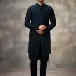 Rivaar By Rocky Star Embellished Mandarin Collar Kurta With Pyjamas With Nehru Jacket-picture-36