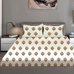 Bodycomfy Off White & Brown King Fitted Cotton 400 TC King Bedsheet Set 1.98 m x 1.82 m-image-11