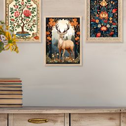 Kotart Brown & Green 3 Pieces Floral & Deer Printed Wooden Wall Arts-picture-33