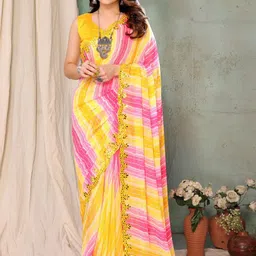 VS MALL Ethnic Motifs Poly Georgette Heavy Work Saree-image-58