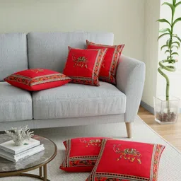 BED-SHEET.COM Red Ethnic Motifs Square Cushion Covers-image-1