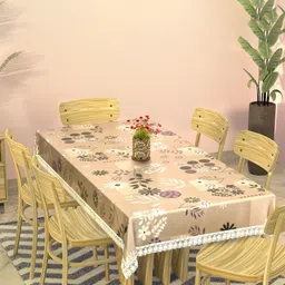 RUBOXA Brown Floral Plastic 6-Seater Table Cover-image-67