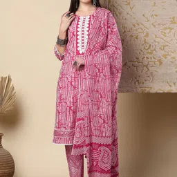 FASHOR Women Striped Printed Regular Kurta with Trousers & Dupatta-53