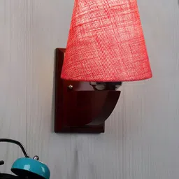 Devansh Pink & Brown Wood Traditional Frustum Shaped Wall Lamp-5