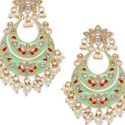 Anouk Gold-Plated Artificial Stones Studded And Beaded Contemporary Shaped Chandbalis image 2