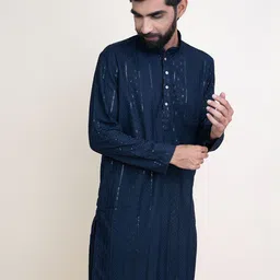 KUNDALI KAKSHAY Men Ethnic Motifs Embroidered Regular Sequinned Straight Kurta Set-picture-16