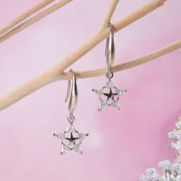 Jazz and Sizzle Rhodium-Plated Crystals Studded Star Shaped Drop Earrings-71
