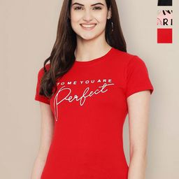 Metronaut Women Pack of 3 Typography Printed Round Neck Cotton T-shirts-image-97